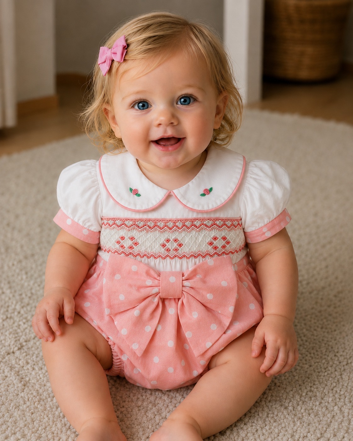 Peach Dot Blossom Romper