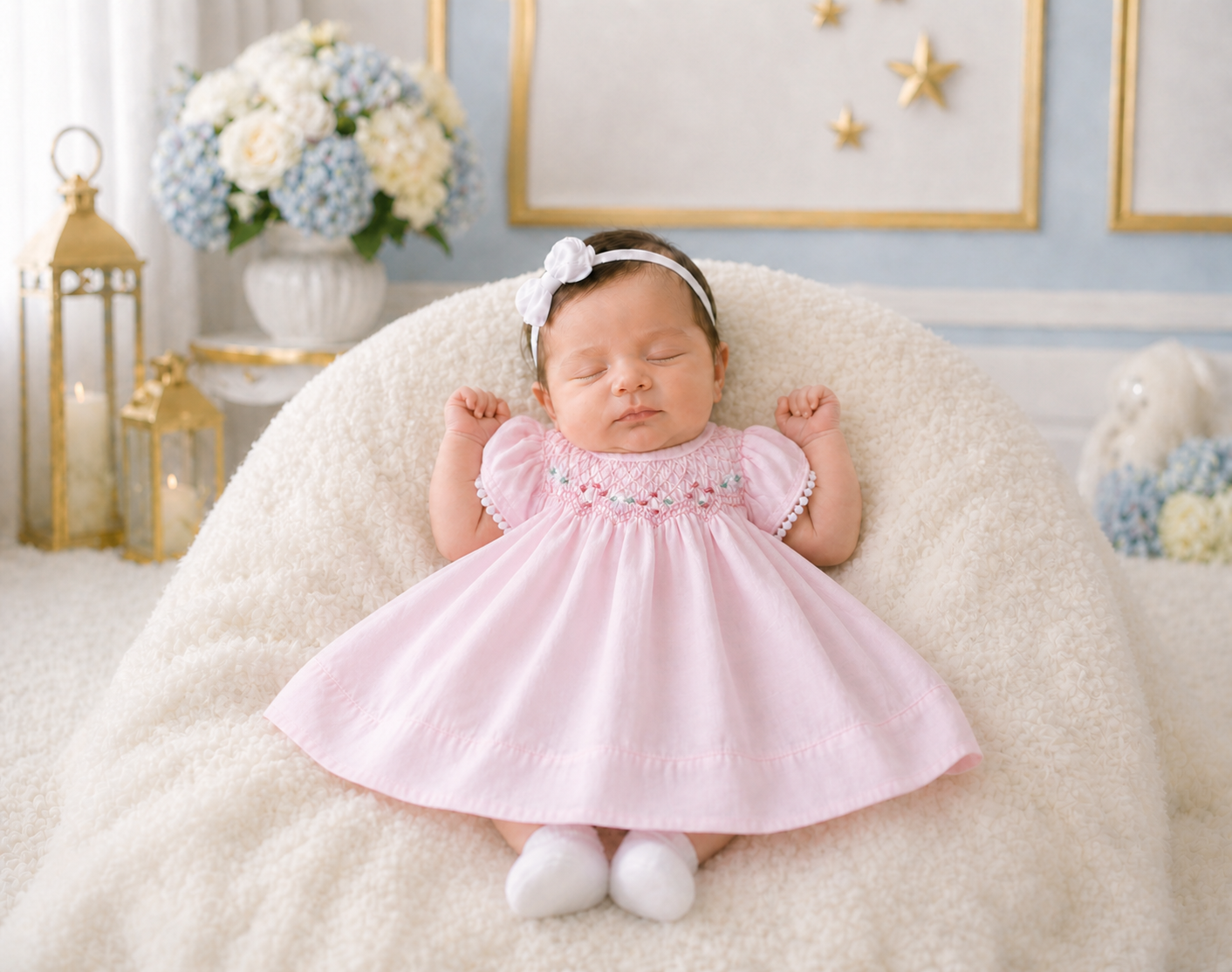 Newborn Pink Petal Bishop Smocked Dress