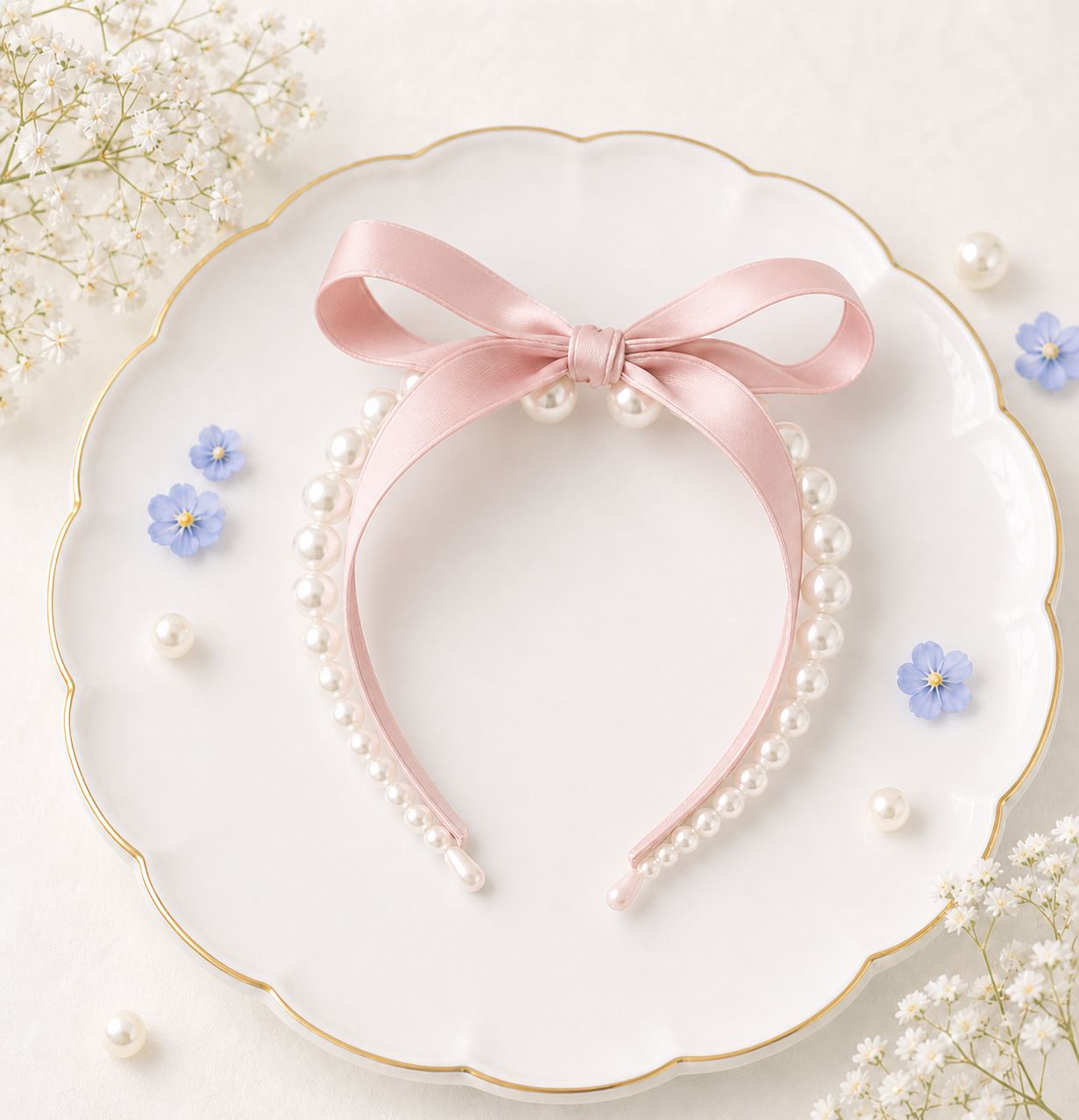 Tiny Feet Princess Pearl Bow Headband