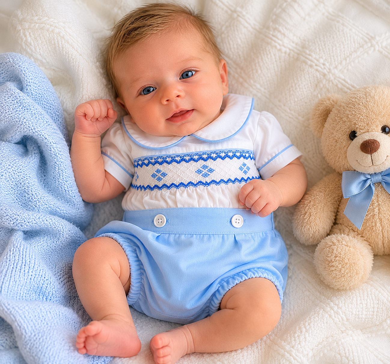 Tiny Feet Heritage – Blue Smocked Romper