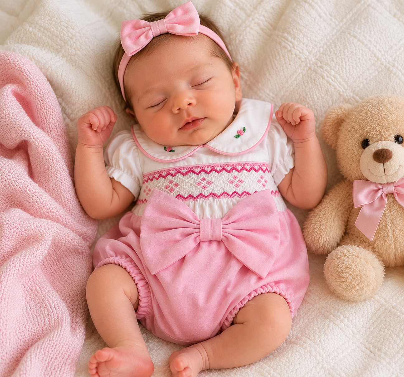 Tiny Feet Heritage – Pink Smocked Romper