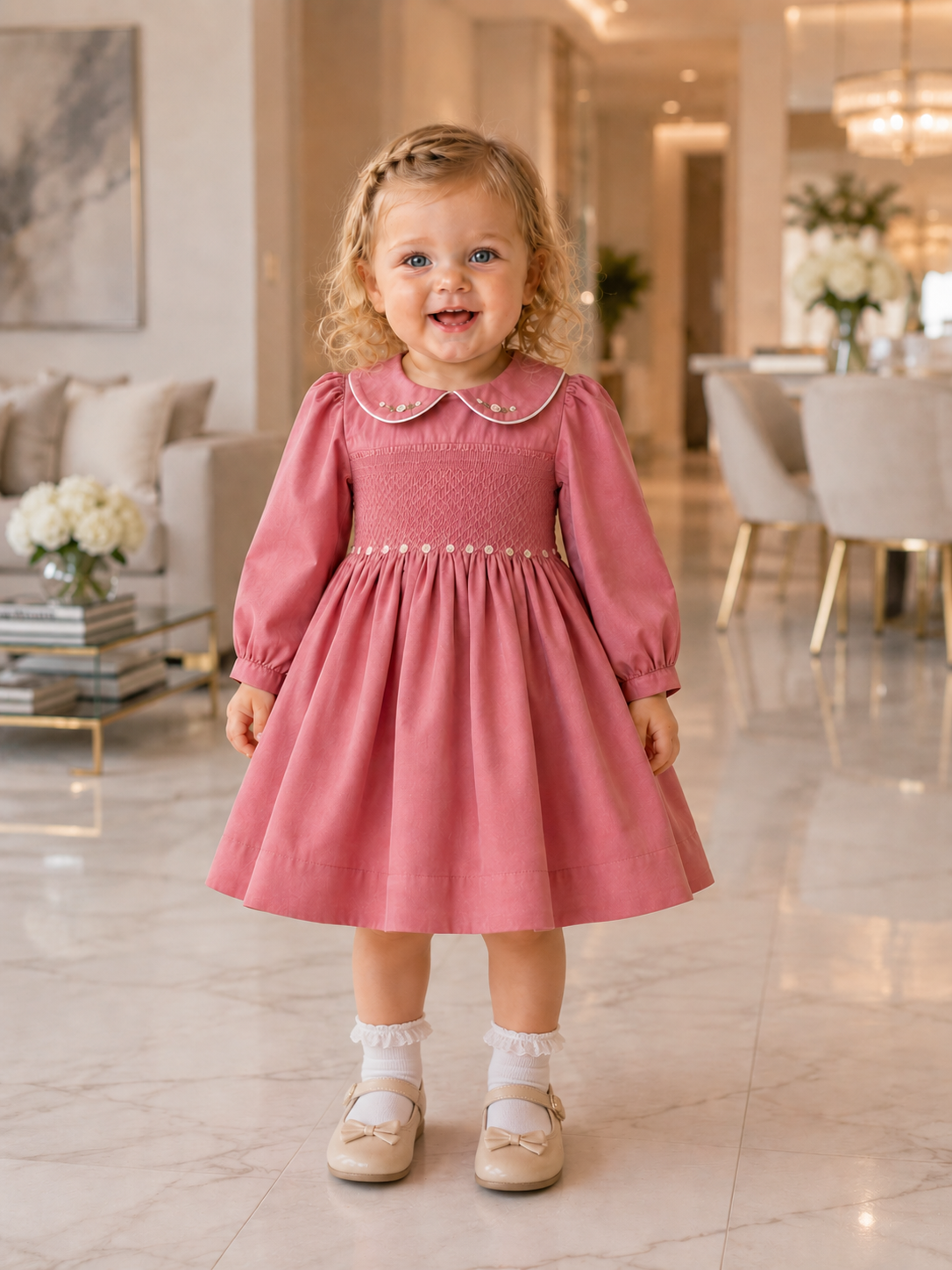 Blush Garden Smocked Girls Dress